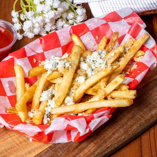 Garlic Pesto Blue Cheese Fries