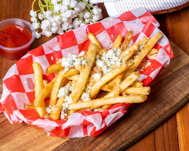 Garlic Pesto Blue Cheese Fries.